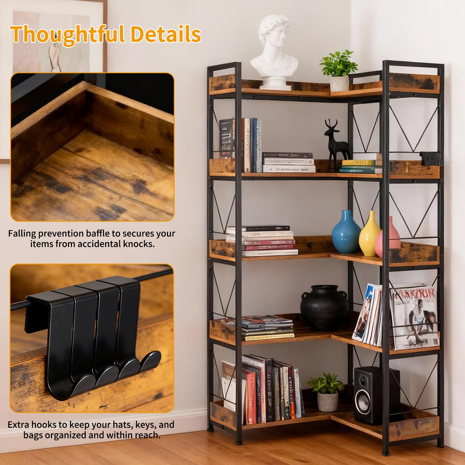 Rak Buku Bentuk L JHK 65 inci  - Furniture Hook Hardware ulasan dan harga